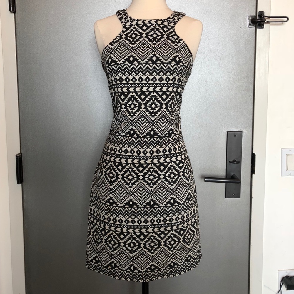 Black and white Aztec print party dress